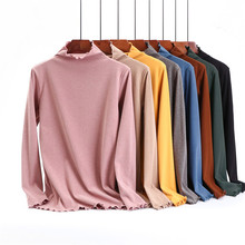 秋冬季双面绒打底衫木耳边女大码纯色百搭保暖上衣长袖t恤