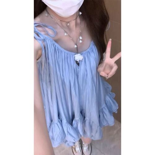 Korean style gentle first love feeling strapless top women's summer photo-taking small skirt forest style niche cute a word dress 
