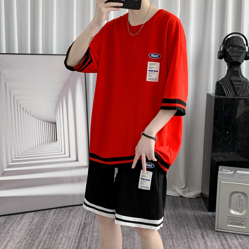 Casual suit Men's Summer Thin Trendy Brand Loose Short Sleeve Shorts TZ559