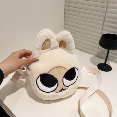 漫画のショルダーバッグの女性のかわいいシャム猫の小豆類の斜めのショルダーバッグの醜い萌えの大きい目の刺繍のぬいぐるみの携帯電話のカバン