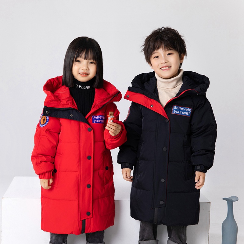 Niños y Niñas Ropa Infantil niños medianos y grandes niños 90% pato blanco abajo con capucha alargado engrosado abajo chaqueta caliente