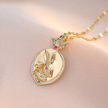 项链女 网红跨境女兔子锆石小众时尚新款设计感吊坠气质钛钢项链