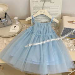 韓版童裝2024新款夏季女童網紗連衣裙女寶寶洋氣公主裙氣質吊帶裙