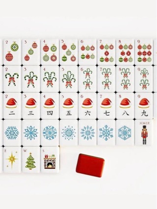 Red four-layer cross-border nutcracker Christmas American-style mahjong holiday cartoon pattern acrylic hand-cranked mahjong tiles