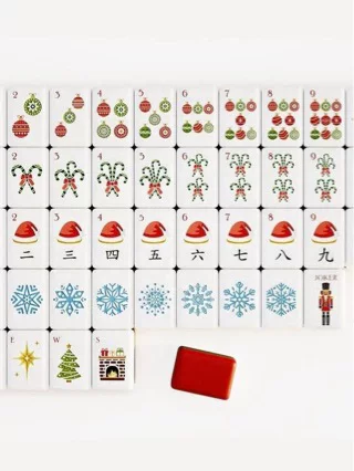 Red four-layer cross-border nutcracker Christmas American-style mahjong holiday cartoon pattern acrylic hand-cranked mahjong tiles
