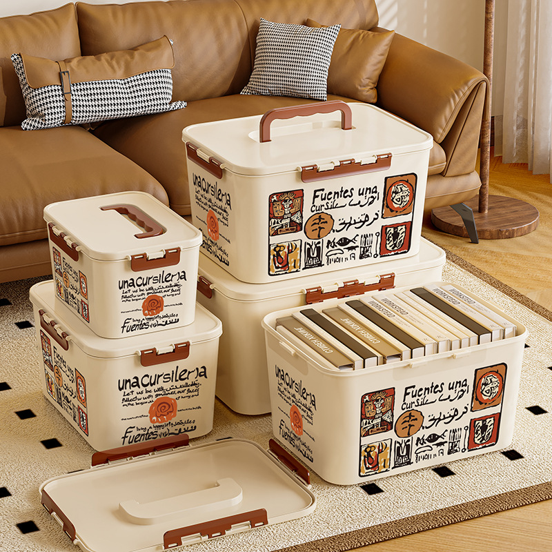 New Portable Storage Box Household Large-Capacity Toys Snacks Book Storage Box Storage Box Plastic Storage Basket