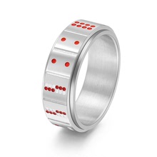 欧美时尚中国风逢赌必赢扑克牌牌九可旋转戒指不锈钢个性男士饰品
