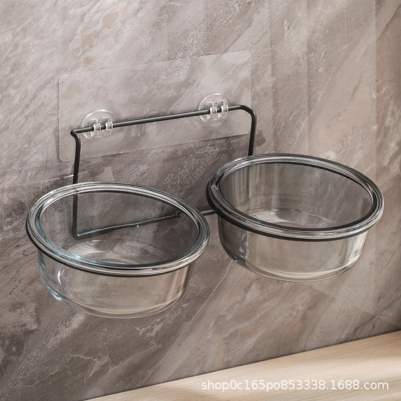 스모크 그레이 유리 이중 그릇 + 검정색 이중 그릇 벽걸이