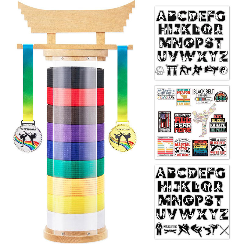 Cross-Border New Taekwondo Belt Rack Multi-Grid Karate Belt Storage Rack Wall-Mounted Trophy Medal Display Rack