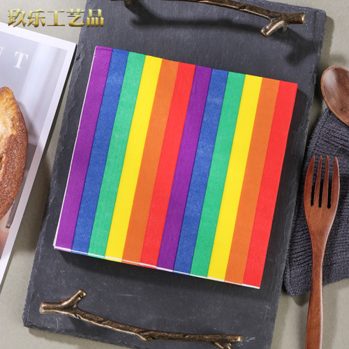 Factory New Color Printed Napkin Rainbow Paper Facial Tissue Handkerchief Paper Party Wood Pulp Tissue Wholesale