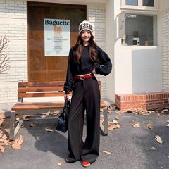 艾轩 阔腿丹宁牛仔裤女2025秋季新款弯刀裤高腰垂感直筒休闲长裤