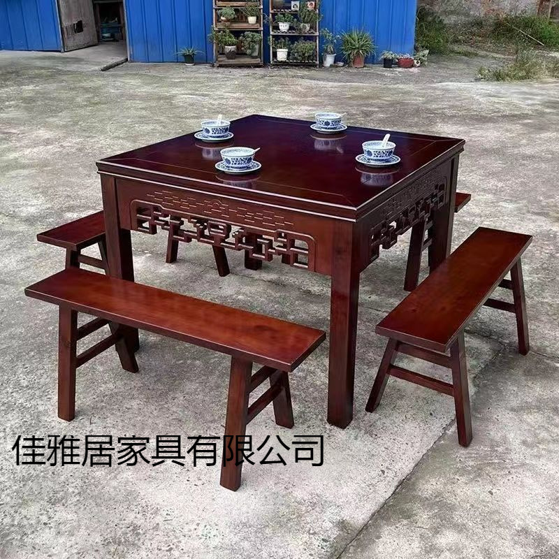 Solid Wood Dining Table and Chairs for Home Use, Retro Eight Immortals Table, Antique Square Dining Table for Restaurant, Hotel, Noodle Shop, Commercial and Home Dining Table
