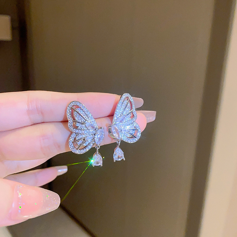 Drop Earrings Classification 1 Pair Quantity 1 Pair Simple Style Flower Inlay Alloy Zircon Drop Earrings