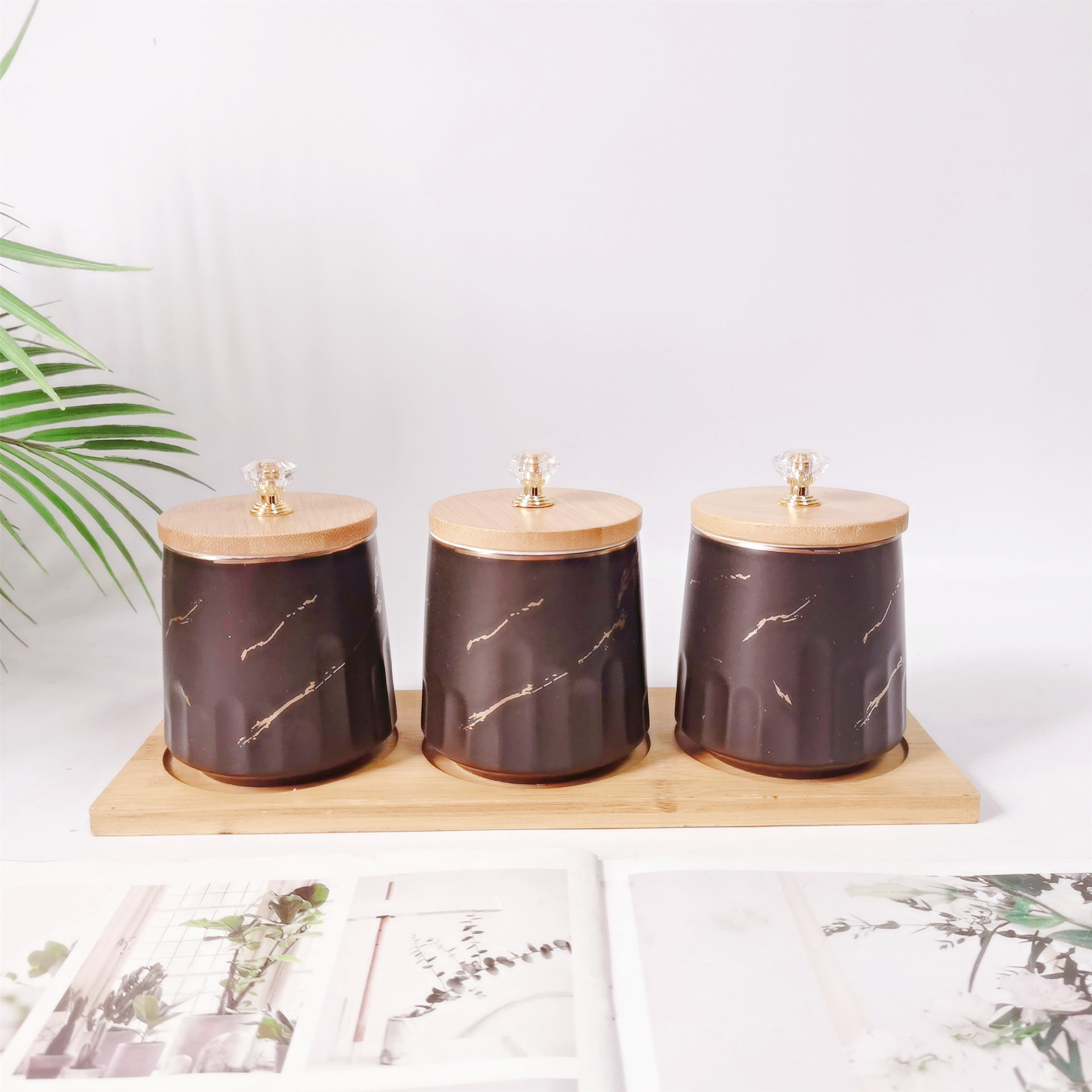 Tarro sellado de cerámica frasco de almacenamiento de exportación transfronteriza tapa de madera Tarro de almacenamiento de té condimento de cocina tarro de café tarro traje