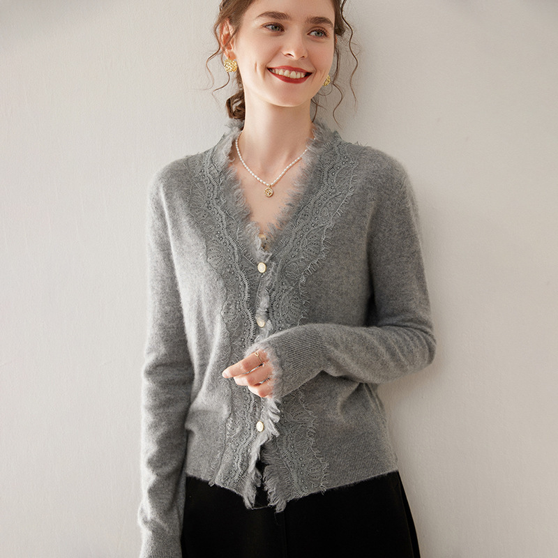 V Neck Tassel Design Cashmere Knitted Cardigan Women's Long-Sleeved Versatile Slimming Look Fashion Loose Outwear Soft Sweater