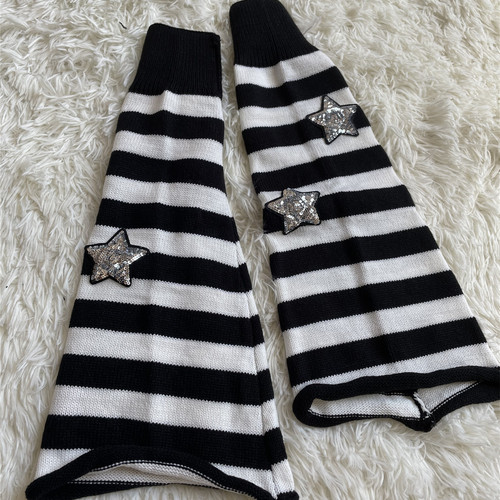 Star leg sets black and gray striped calf socks y2k millennium hot girl pile socks subculture wide leg knitted socks set for women