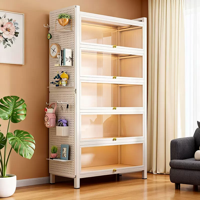 家用钢制书柜带玻璃门盲盒手办展示柜儿童防尘书架铁艺收纳铁皮柜