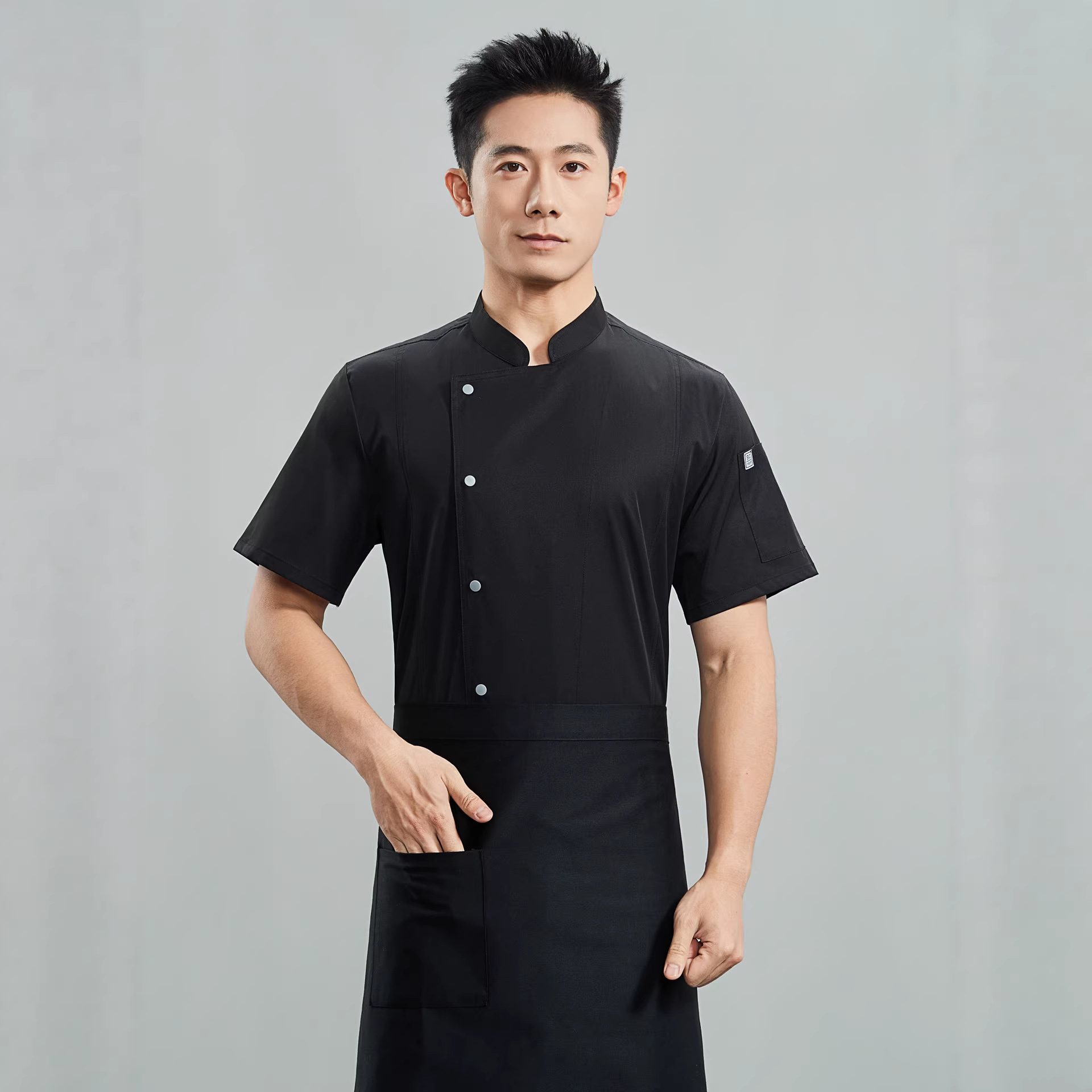 酒店饭店厨师透气吸汗工作服烘焙蛋糕店餐饮后厨食堂短袖厨衣刺绣