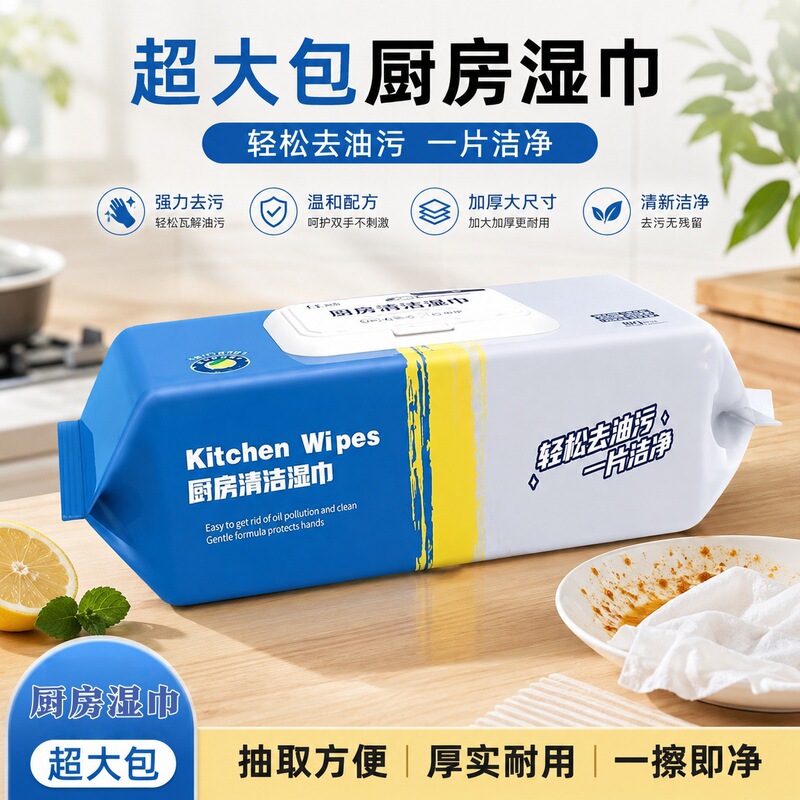 Kitchen wet wipes for range hoods, oil stain removal, cleaning wet wipes, disposable household wipes