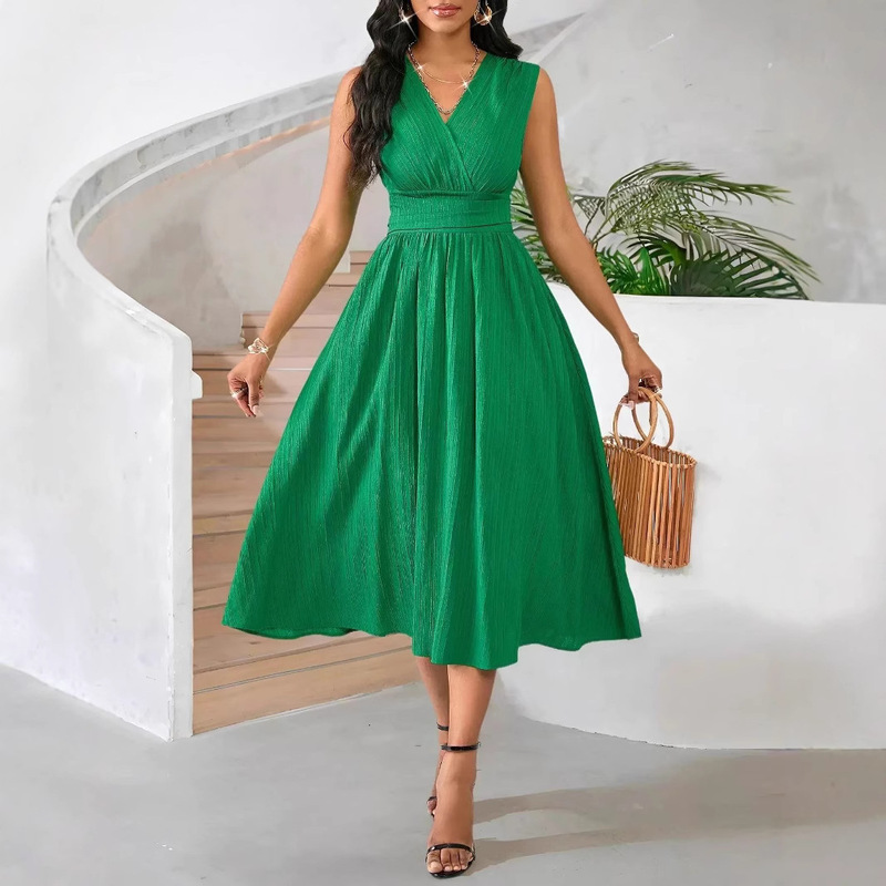 Wavy Wrinkled Mid-Length Sleeveless Summer Dress Holiday Dress Wrap Dress Party Dress
