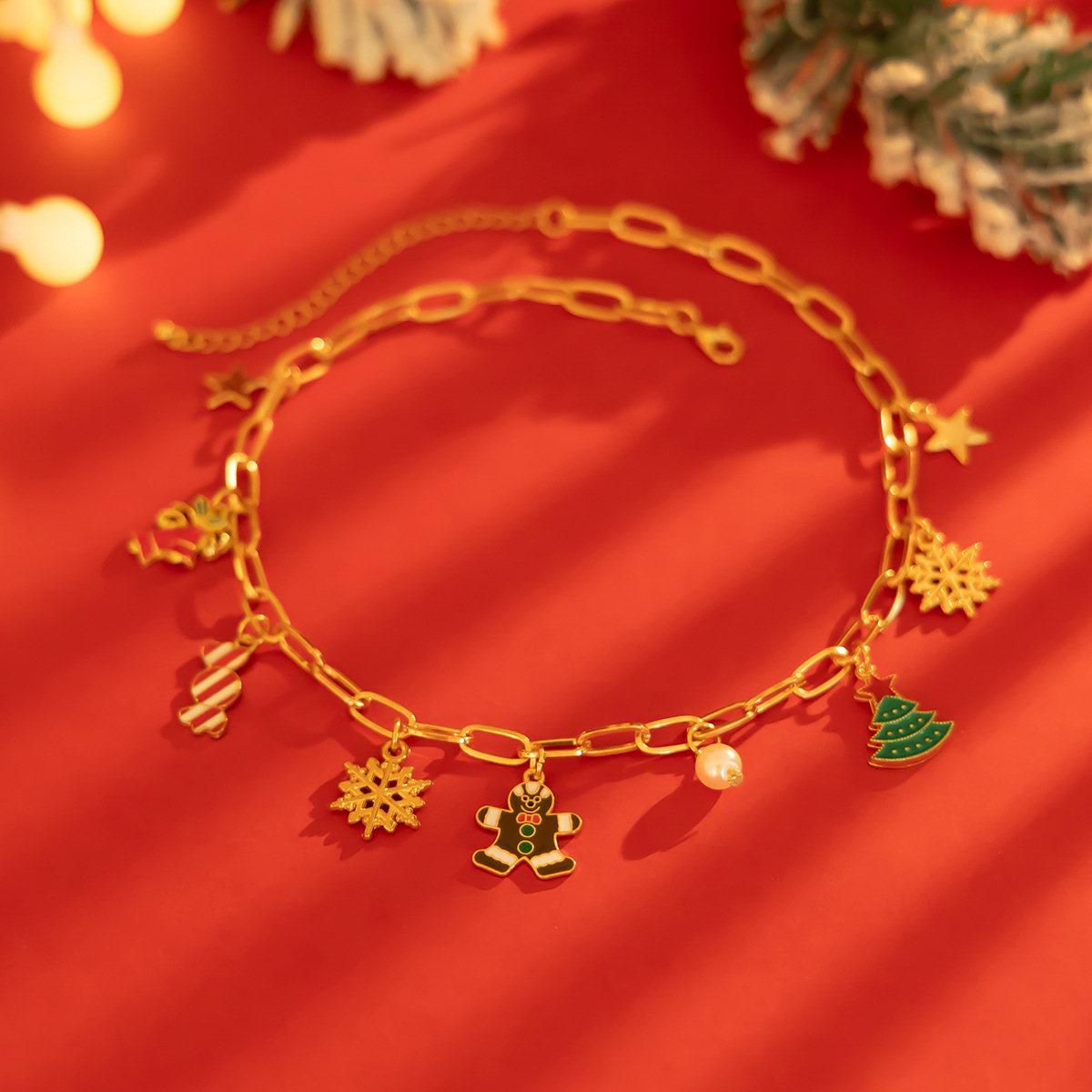 Bijoux de Noël mode cloche arbre de Noël collier lumière luxe style métal clavicule chaîne ensemble_voghion.com