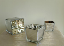 方形圆形玻璃器皿方缸银镜面玻璃电镀烛台花瓶