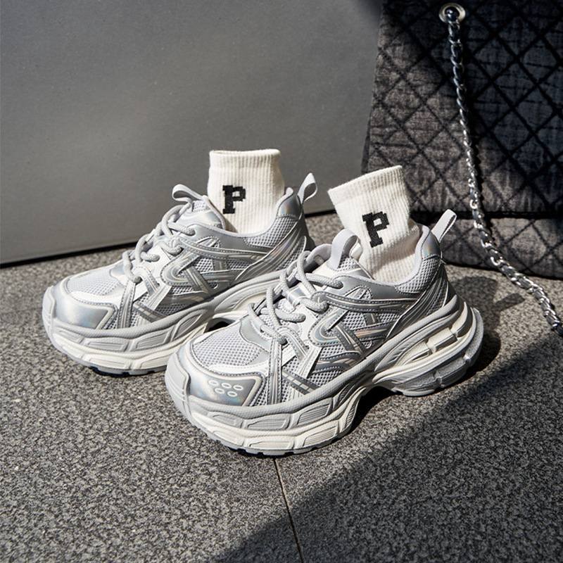 Cowhide Version ~ Wang Xiaodu Paris Retro Dad Shoes Women's Ins Lace-Up Genuine Leather Thick-Soled Casual Jogging Sneakers Trbottomy