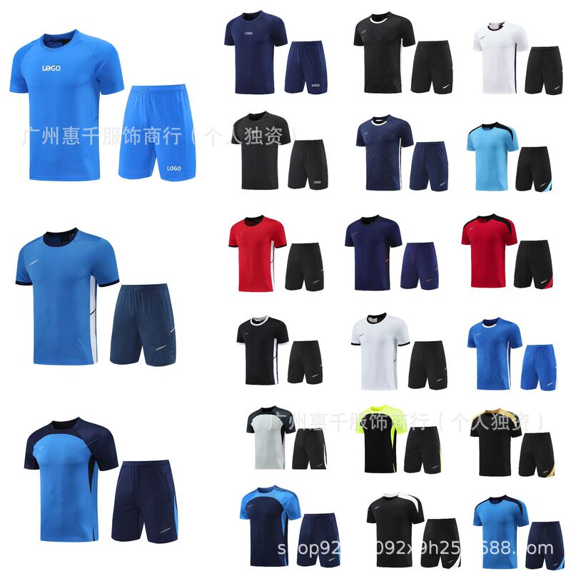 New N Series Short-Sleeved Shorts Suit with Flap Pocket Pantss and Zipper Training Clothes Football Running Sports Adult Printed Ball