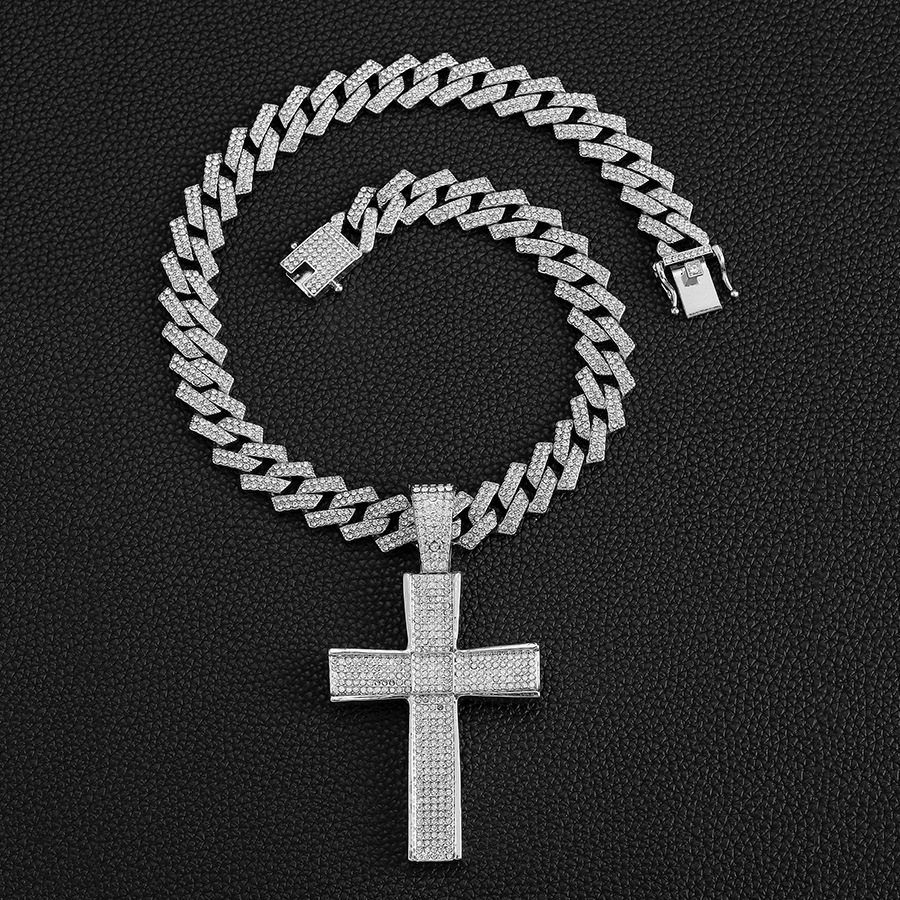 Neit Produkt mat Diamant-Ageleetkette, Nischdesign, grouss Kräiz-Auerschnalle Kubanesch Kette-Bijouen_voghion.com