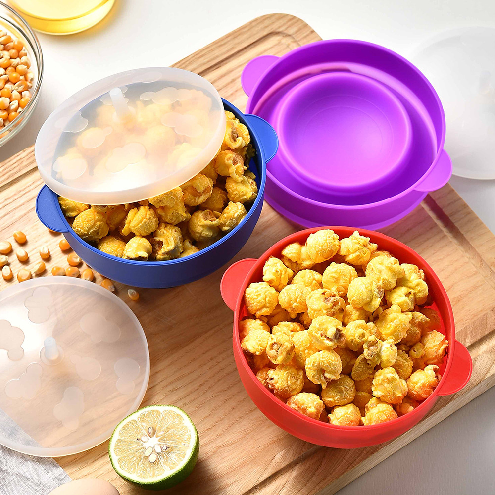 Silicone Collapsible Popcorn Bowl Microwave High Temperature Resistant Silicone Tableware Box with Lid Popcorn bowl