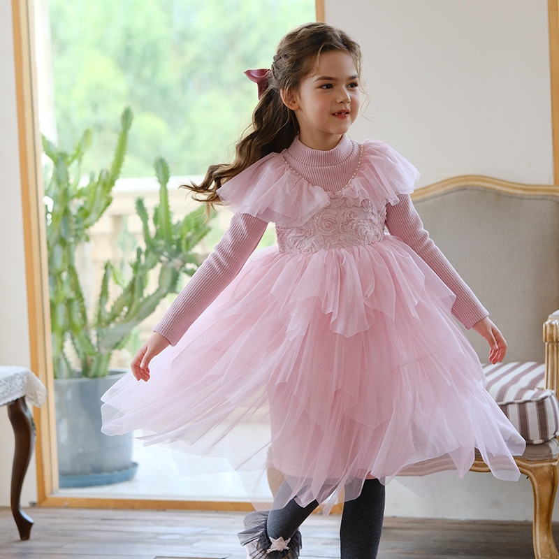 女童连衣裙冬季加绒新款女宝宝洋气艾莎公主礼服裙儿童网纱裙子潮