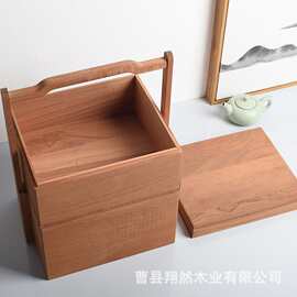 木质中秋节月饼盒双层手提盒木质收纳盒新中式手提盒双层提篮木盒