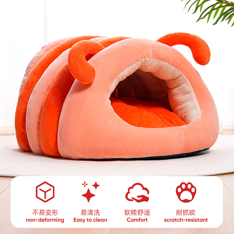 Nido para mascotas tipo oruga, cálido para invierno, casa linda para perros, nido cerrado antideslizante para gatos, stock disponible
