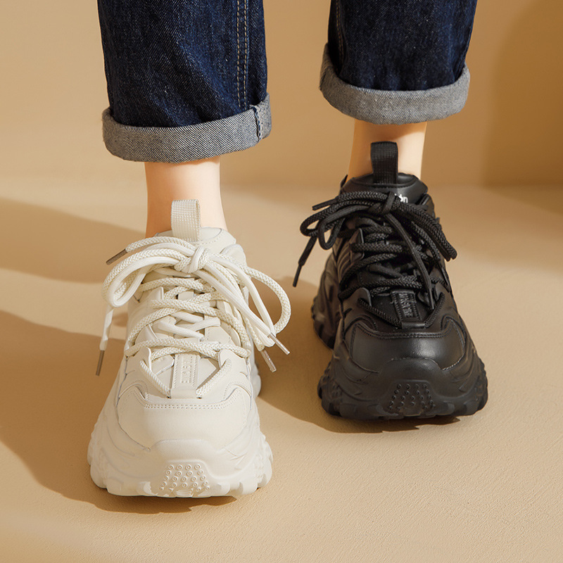 Zapatos Deportivos de Suela Gruesa Estilo Papá para Mujer, Estilo Universitario, Primavera 2026, Color Blanco, Casuales para Correr.