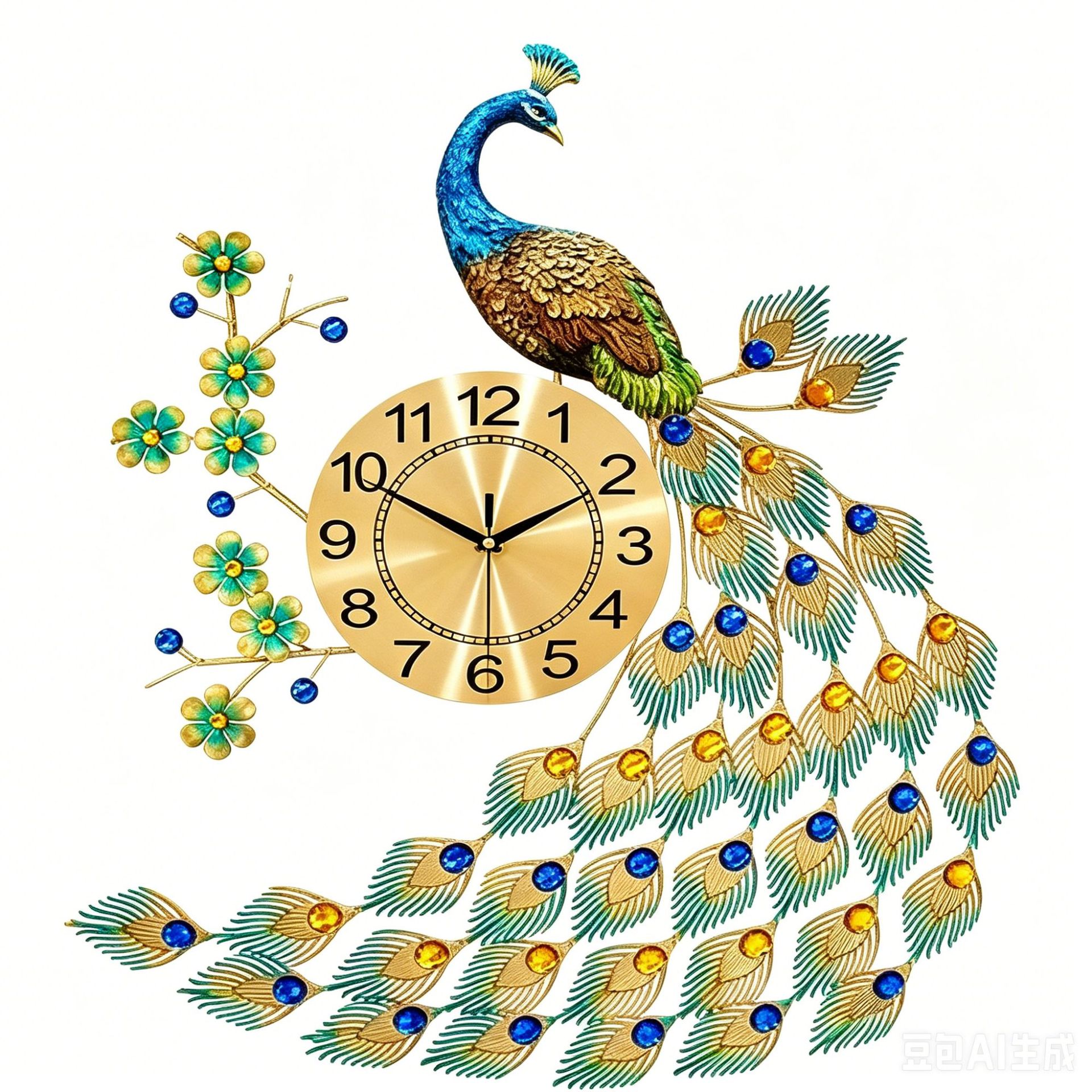 Reloj de pared de pavo real elegante de hierro forjado, diseño creativo de moda silenciosa, reloj de comercio exterior/Amazon image 14