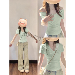 Mint Green Dopamine Top Summer Short-Sleeved T-Shirt Women's Summer Niche Design Beautiful Slim Short Wear
