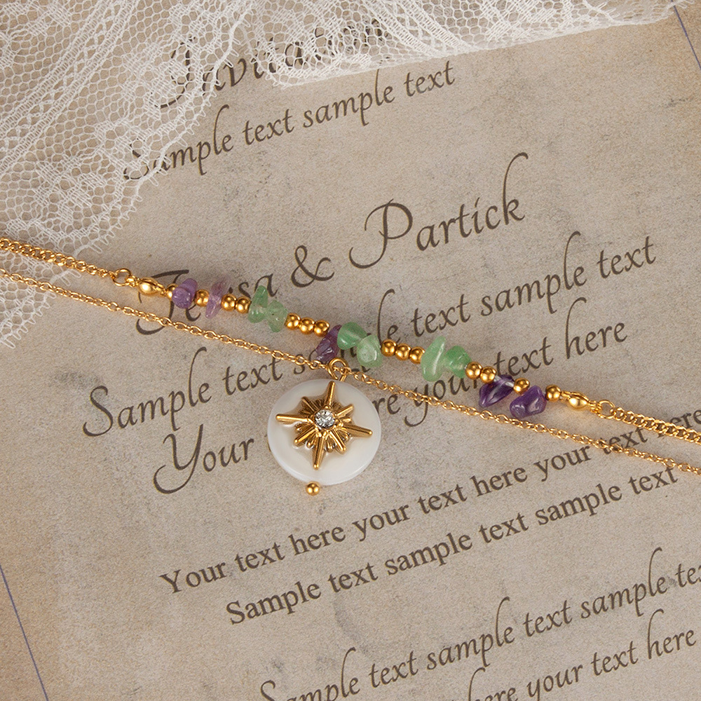 Double Layered Natural Stone Necklace With Octagonal Star Pendant_voghion.com