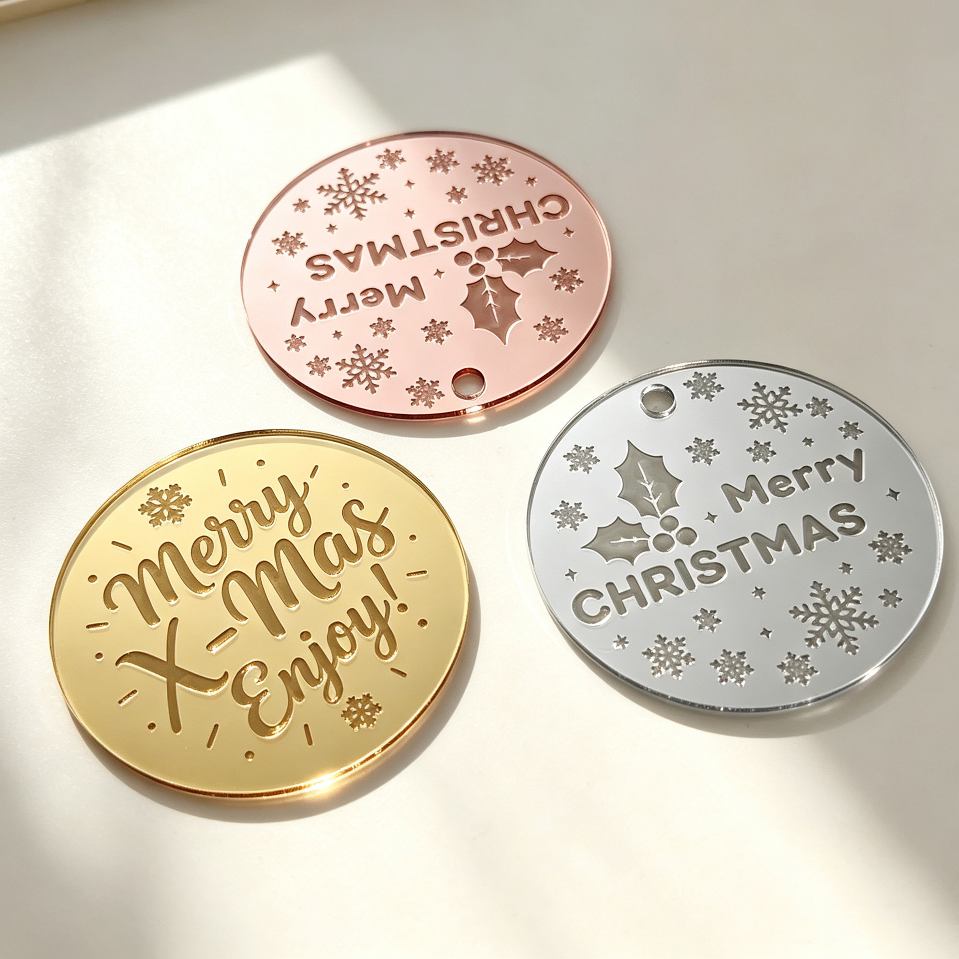 Cross-border Instagram-style Christmas Merry Christmas acrylic cake decoration cupcake toppers round ornaments