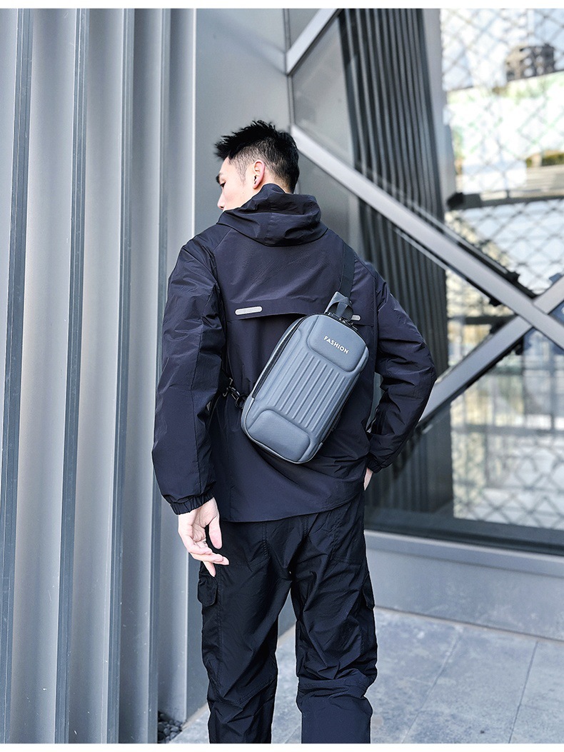 Men's crossbody bag with password lock, black large-capacity sports motorcycle bag, single-shoulder crossbody men's chest bag undefined