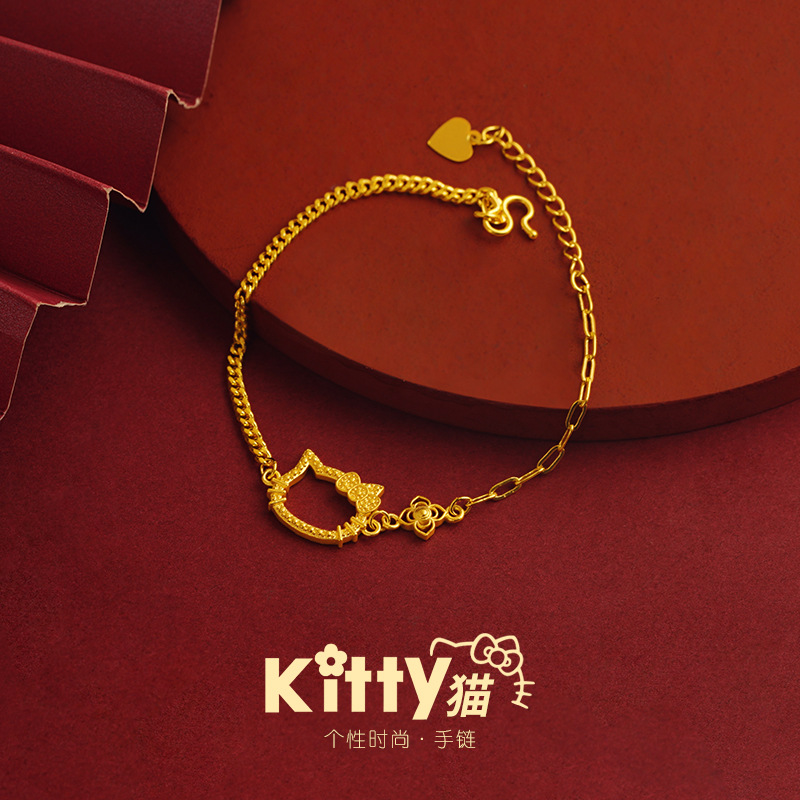 Nueva moda dulce lindo gatito gato pulsera personalidad imitación oro hueco gato pulsera para las mujeres al por mayor aleación de cobre