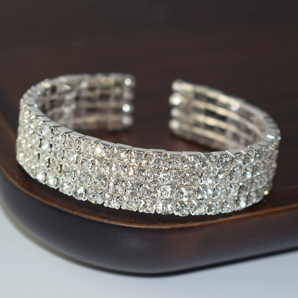Браслет с rhinestones SL-1006, электропорошение серебро/золото, многорядный 1–5 слоев