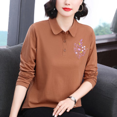 纯棉polo领长袖t恤女春秋中老年妈妈上衣工厂直销跨境女装批发潮