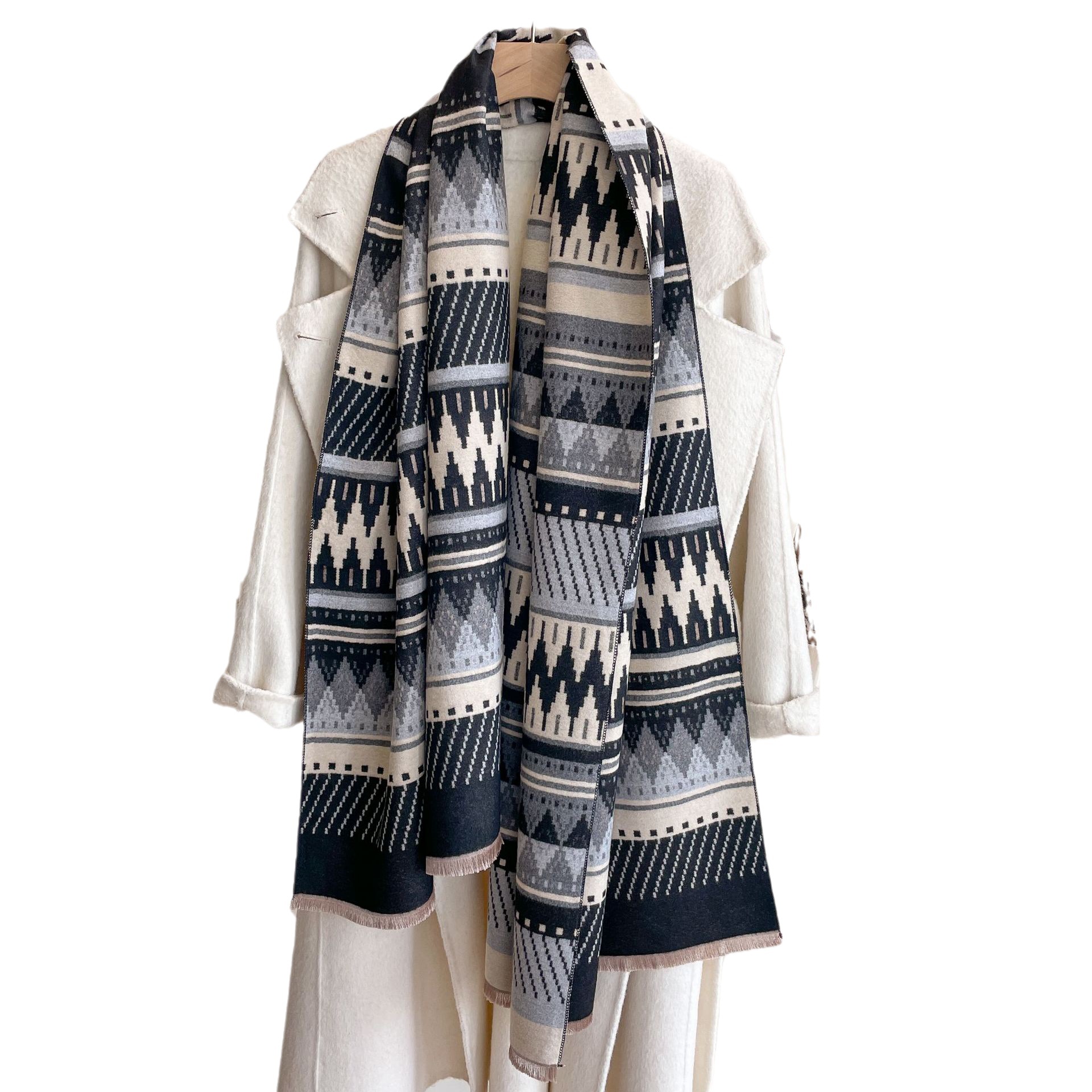 Otoño e Invierno nuevo retro bohemio rombo contraste color Plaid bufanda doble cara Cachemira-como moda cálido chal