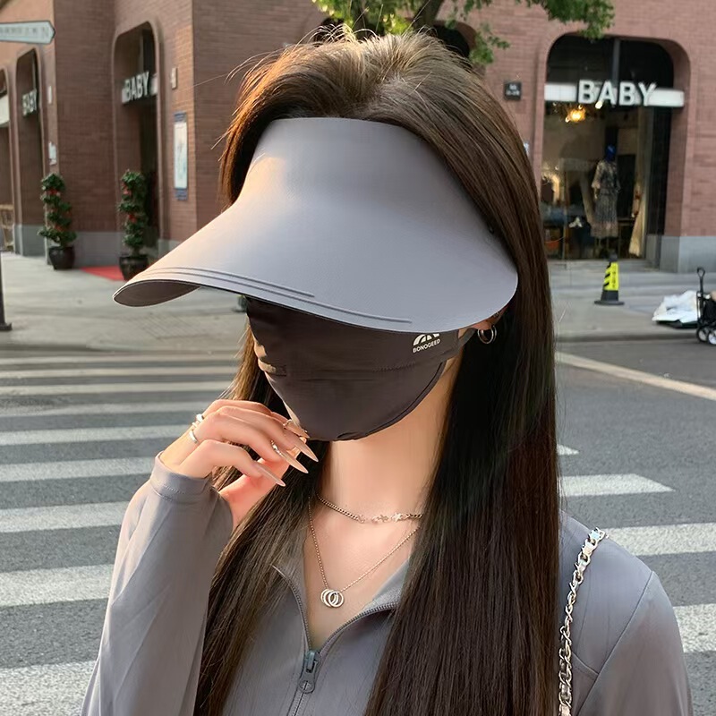 アップグレードされたつば広の顔を覆うシームレスなオールインワン日焼け止め帽子、夏の女性用ロールアップトップハット、アイスシルクサンシェードハット|undefined