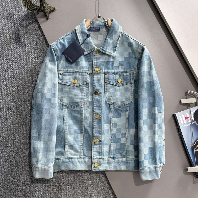 Cross-Border Foreign Trade Ceiling-Quality New Spring and Autumn Plaid Washed Vintage Denim Jacket for Men and Women, Available for Dropshipping