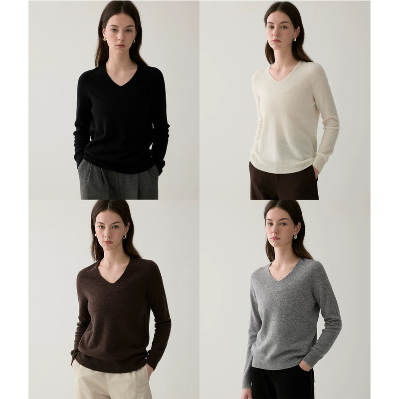 [30.1% Cashmere] Delicate, Soft and Seamless One-Piece Wool V Neck Knitwear for Women Autumn and Winter Pure Color Bottoming Shirt