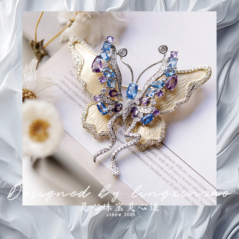 Lingxin Made New Style Heavy Industry Fashion Butterfly Brooch High-grade High-grade Micro Zirconium Corsage Light Luxury Elegant Brooch