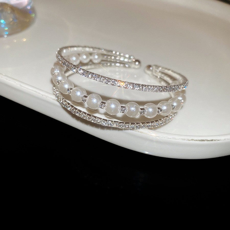 Pulsera elástica de diamantes de múltiples capas con perla artificial ins pulsera de moda exquisita pulsera de alta gama hermosa transfronteriza