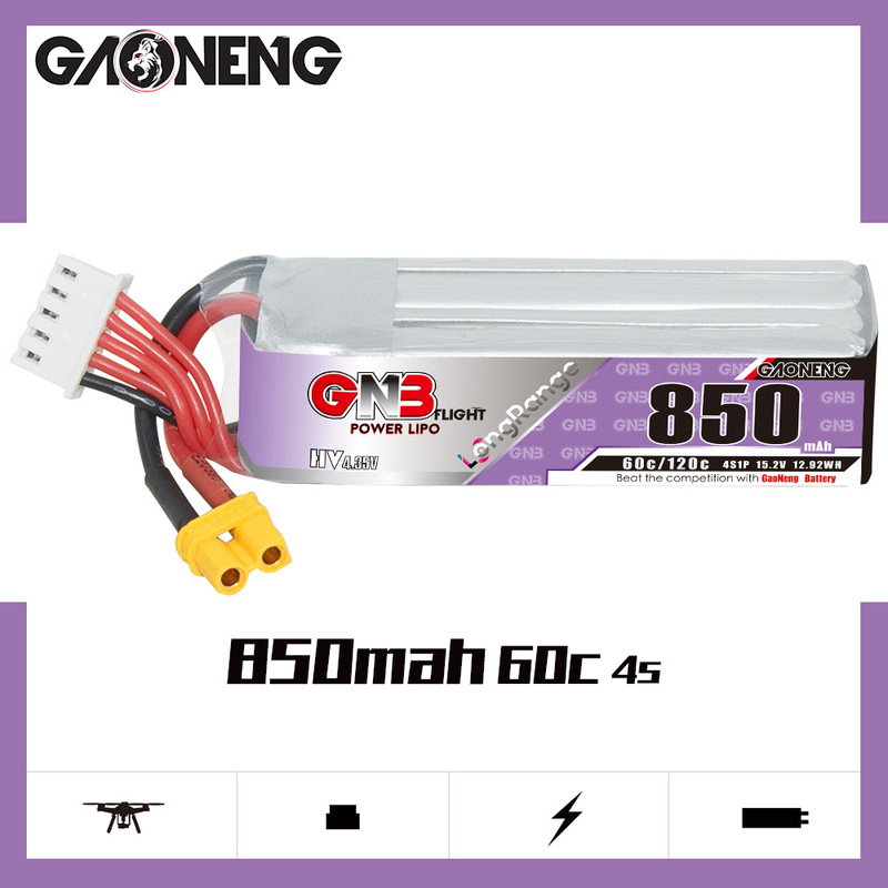 High Energy GNB 850mAh 4S 15.2V 60C HV AirCraft Model Drone FPV Lithium Battery GAONENG LiPo