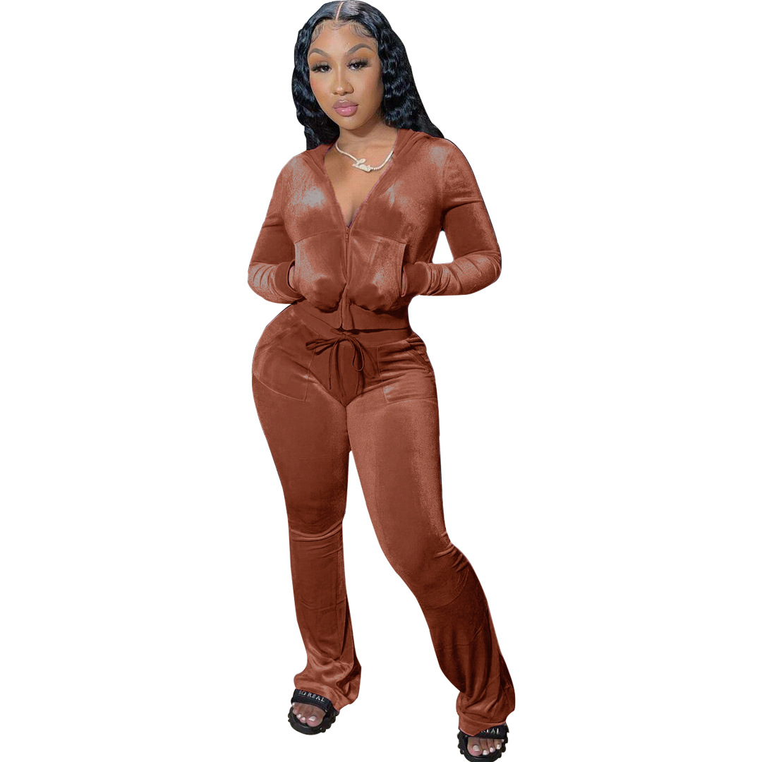 Gold Velvet Hot Rhinestone Letters Hoodd 2 Piece Set NSLS99640